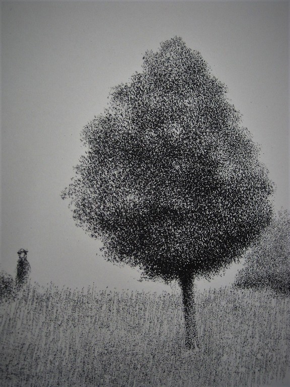 Typisch verstild werk van Metten Koornstra 1912-1978 Litho "man in landschap" MK kopen? Bied vanaf 1!