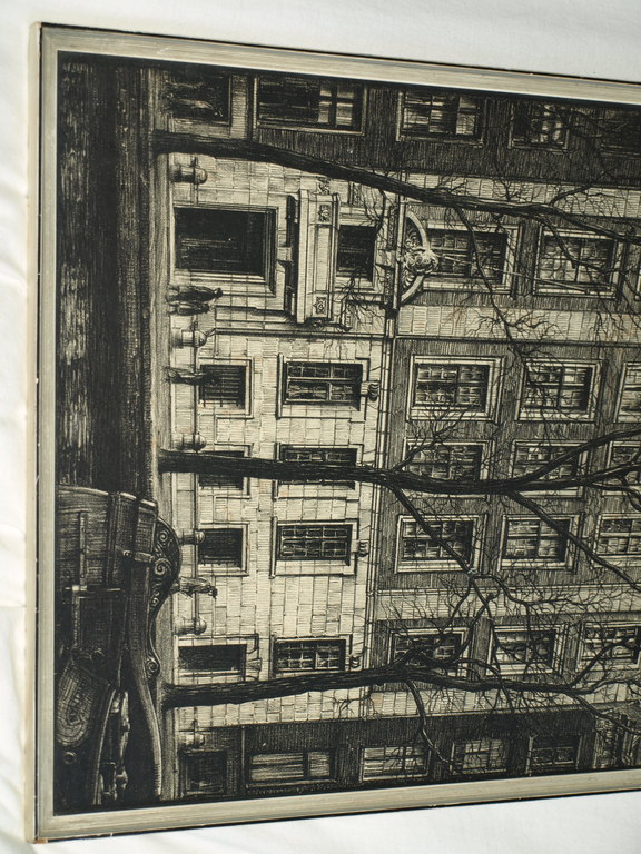 Albert Hemelman : litho – Grachtenpand Amsterdam – Ingelijst – ca 1935 kopen? Bied vanaf 1!