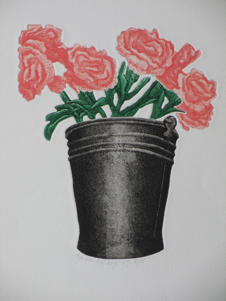 Arja van den Berg, Teil met rode rozen, Kleurets verkocht voor € 35!