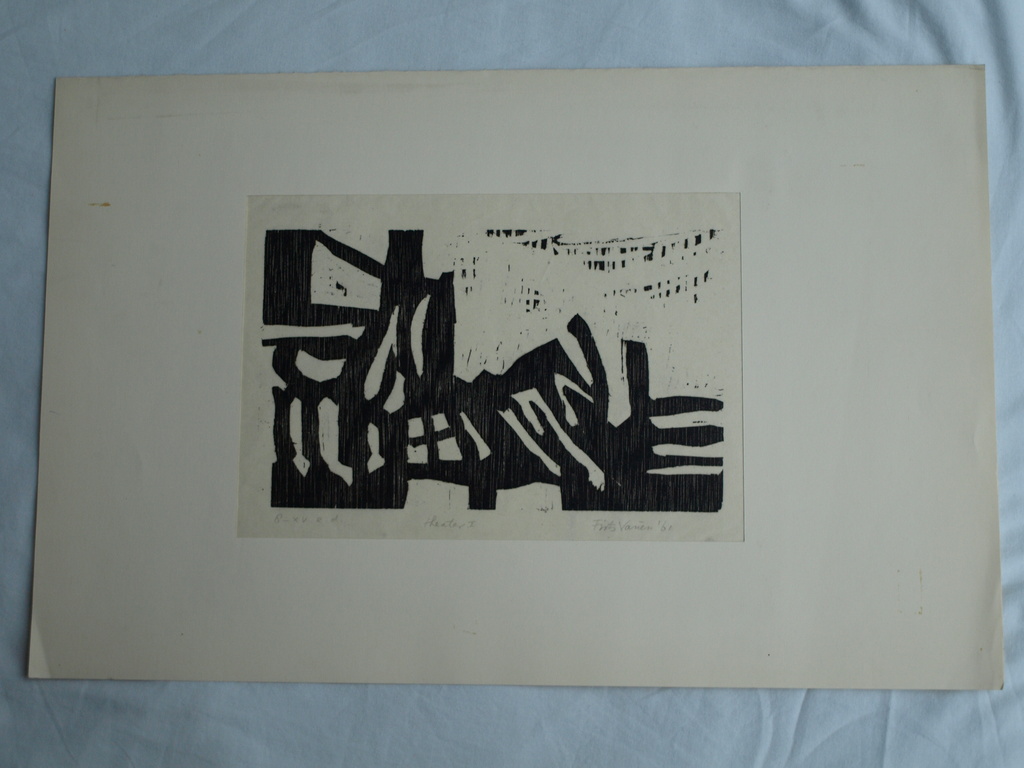Frits Vanèn :  Houtsnede – Theater I – 1961 – oplage 15 ex. kopen? Bied vanaf 1!