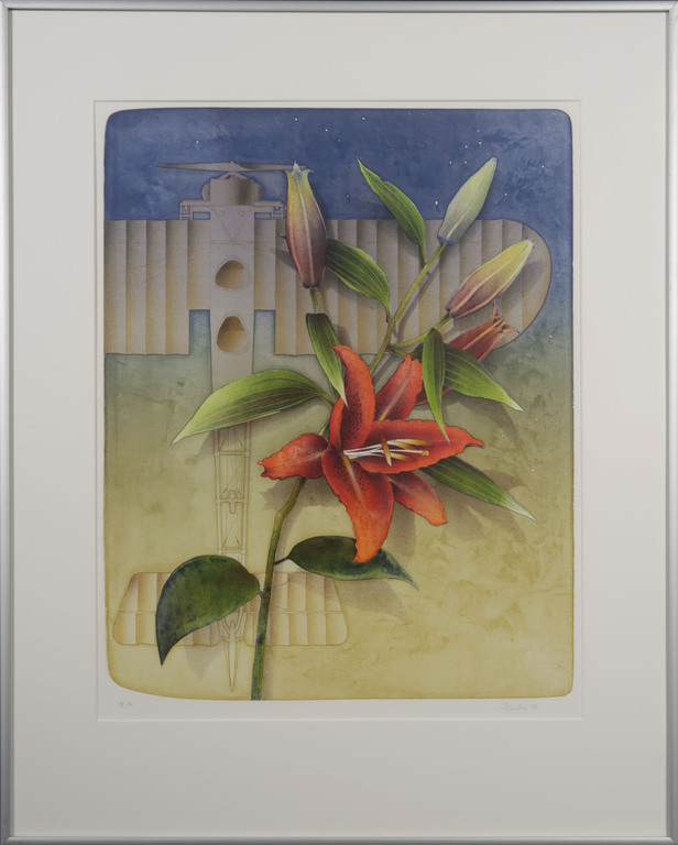 Ernst Hanke: Litho, Feuerlilie - Ingelijst verkocht voor € 35!