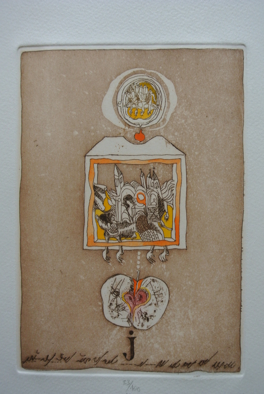 Matko Trebotic Mooie Kleurenets -Fliegende Stadt mit Apfel-. 1978. kopen? Bied vanaf 59!