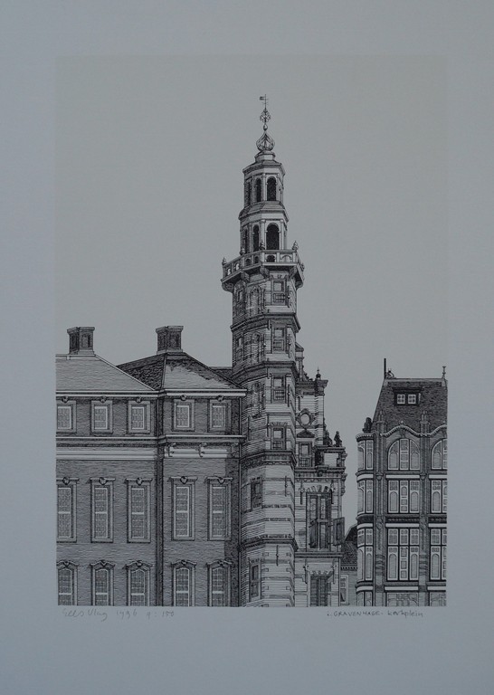 Sees Vlag - gesigneerde zeefdruk - 's Gravenhage Kerkplein verkocht voor € 45!