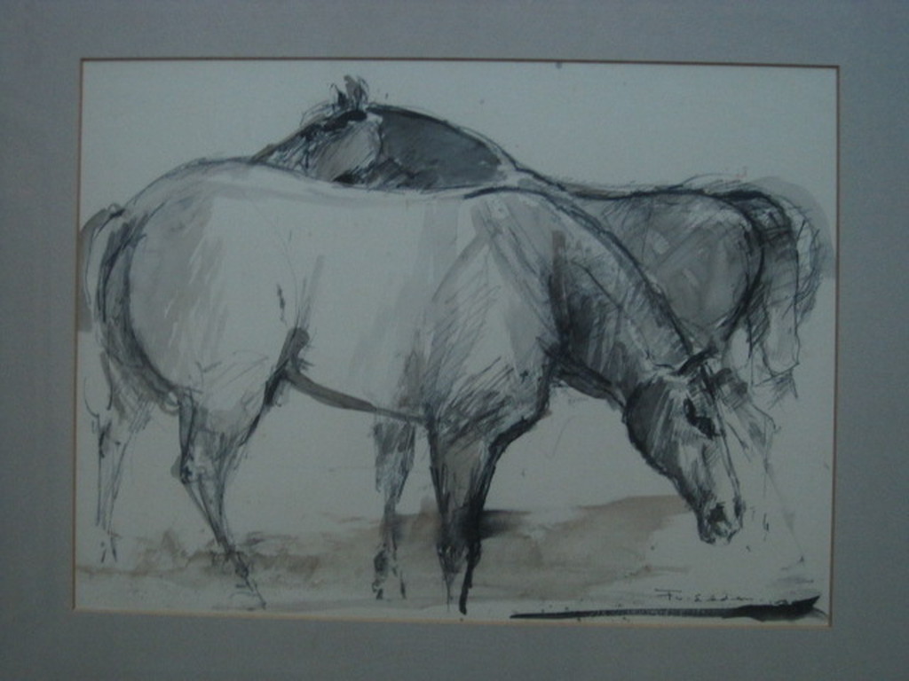 een mooie Frits van Eeden (1944-) Gouache "grazende Paarden" gesigneerd verkocht voor € 76!