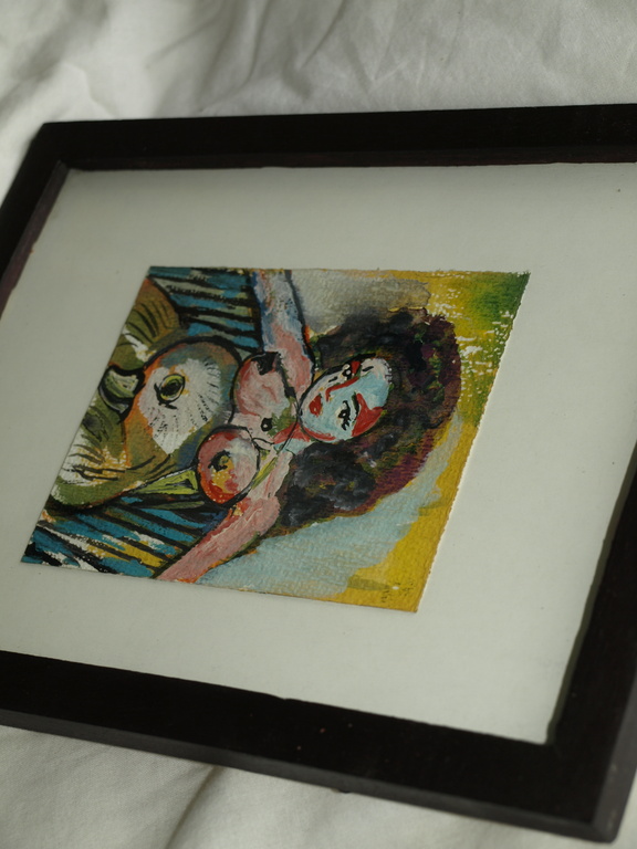 Kunstenaar onbekend : Gouache – Vrouw/Hond/Eend – Ingelijst- COBRA  kopen? Bied vanaf 1!