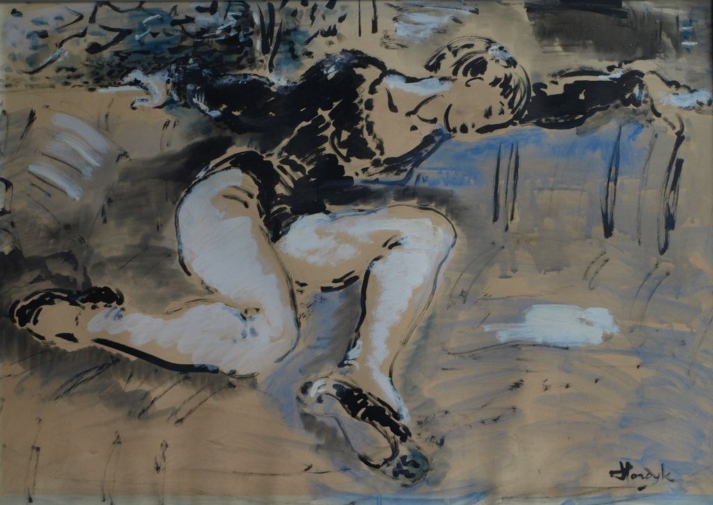 Gerard Hordijk : Gouache , Balletdanseres – gesigneerd & ingelijst – ca 1935   verkocht voor € 270!