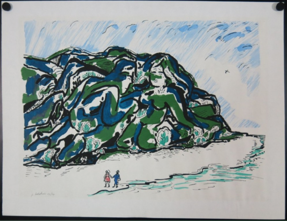 Pieter Holstein: Ingekleurde litho, Figuren in de bergen kopen? Bied vanaf 1!