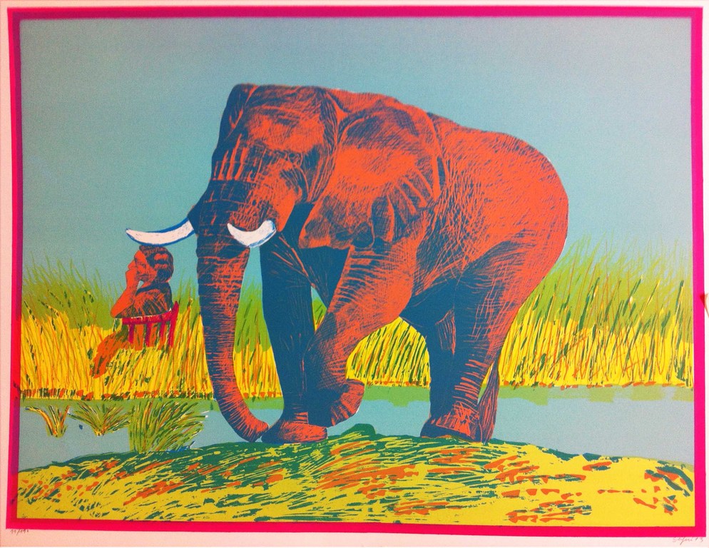 Antonio Segui, kleurenlitho OLIFANT groen verkocht voor € 50!