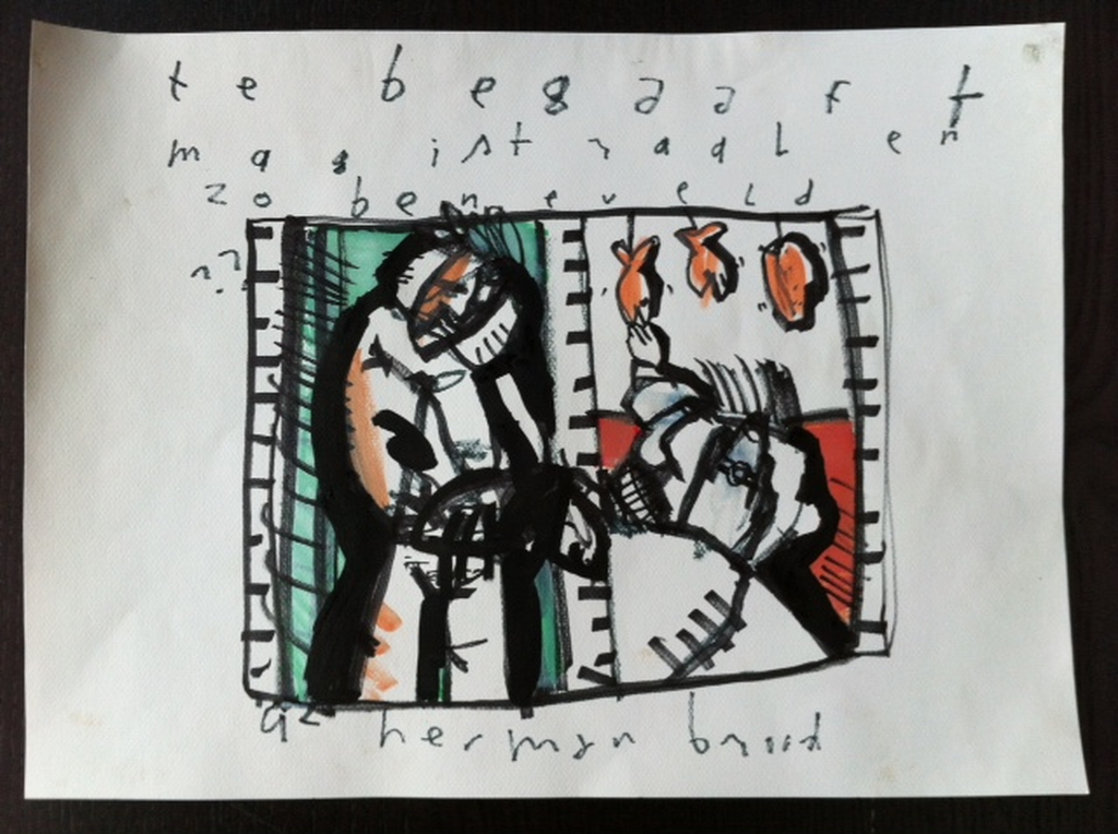 Herman Brood tekening uit 1992, handgesigneerd, groot formaat, TOPWERK kopen? Bied vanaf 430!