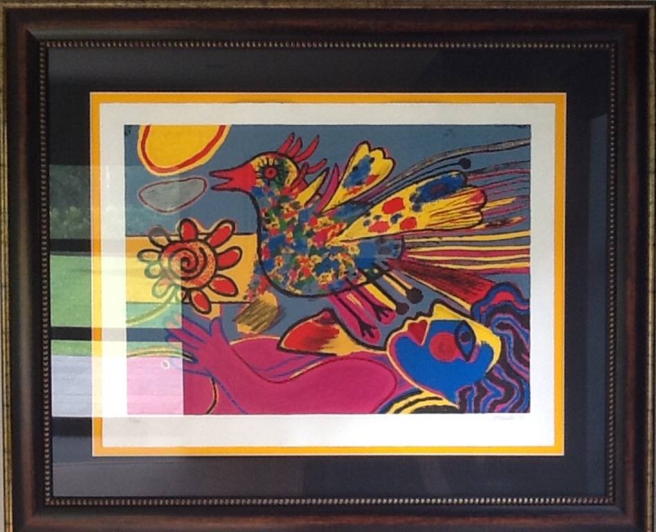 Corneille 95' zeefdruk vrouw & vogel 88/250 gestempeld 120x145cm verkocht voor € 850!