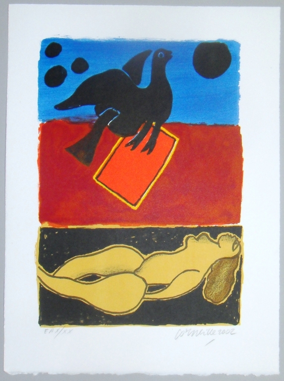 Corneille : Vogel in blauw ( litho ) verkocht voor € 122!