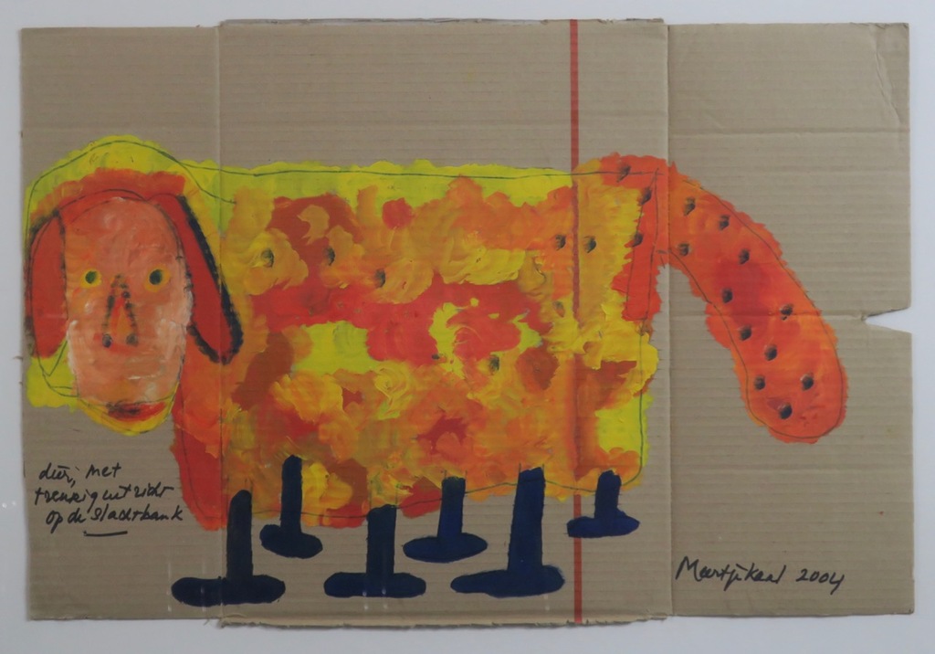 Meertje Kaal: Acryl op karton, Dier met treurig uitzicht ... - Ingelijst kopen? Bied vanaf 1!