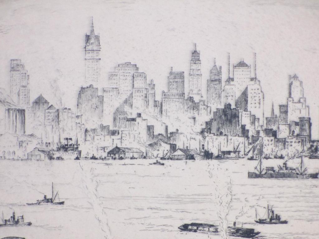 A.J.F.Schütz, Gezicht op New York. Ets jaren '20 kopen? Bied vanaf 50!