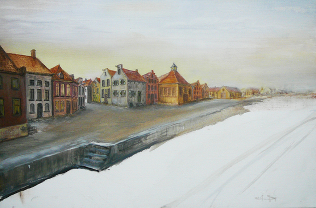 Dorp aan de Rivier -acryl, circa 1990- kopen? Bied vanaf 35!