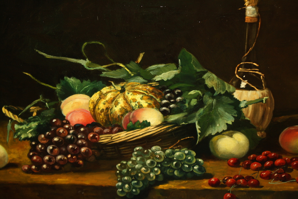 Rudolf POSTHUMA Harlingen 1886 - 1962 - FRUITSTILLEVEN MET FLES WIJN EN DRUIVEN verkocht voor € 200!