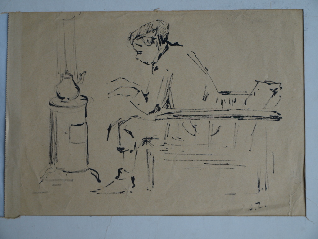 Arnold Zweerts : Tekening , Vrouw bij kachel - 1950  kopen? Bied vanaf 1!