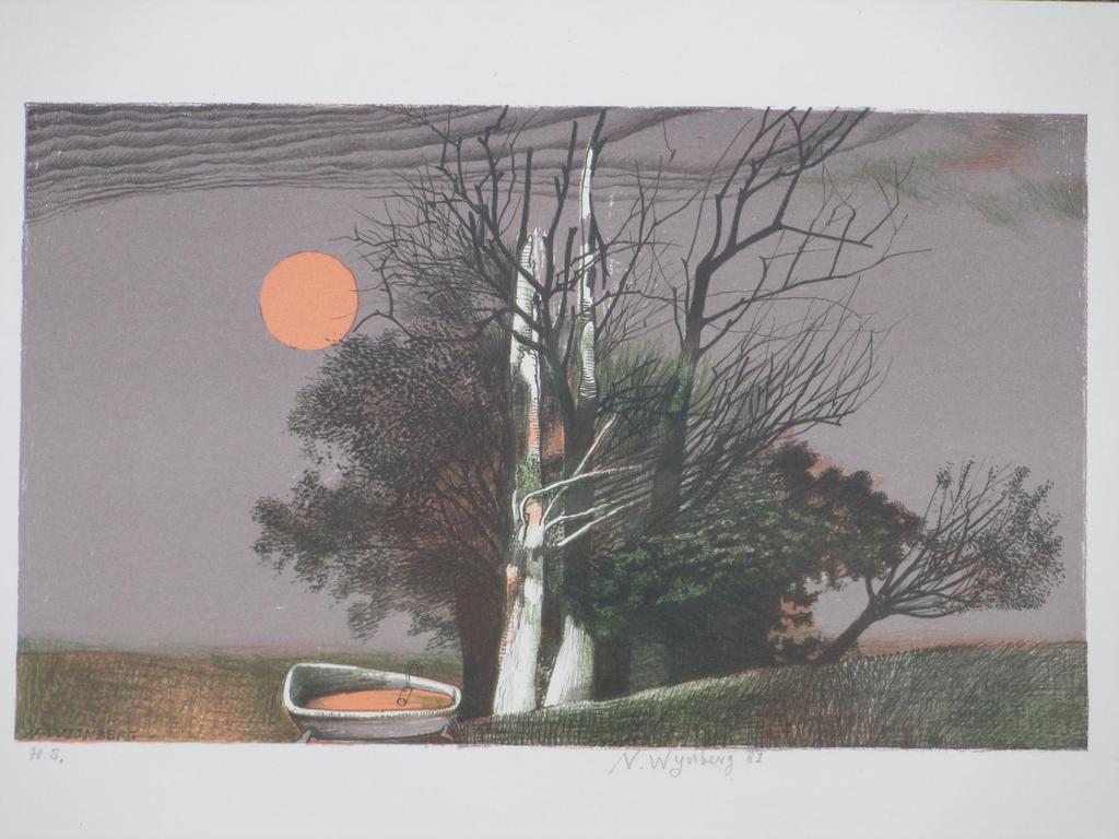 Nicolaas Wijnberg, Badkuip in maanlicht, Kleurlitho verkocht voor € 60!