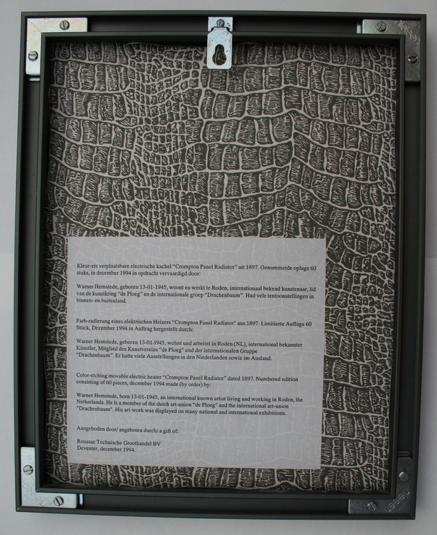 Werner Hemstede, kleurenets, gesigneerd, 'Crompton panel radiator uit 1897' kopen? Bied vanaf 20!