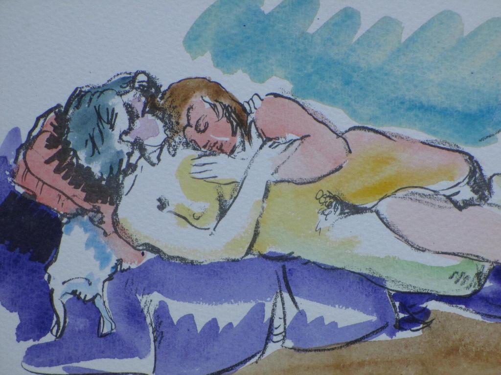 Freek van den Berg, Vriendinnen op de sofa, Handgekleurde litho kopen? Bied vanaf 45!