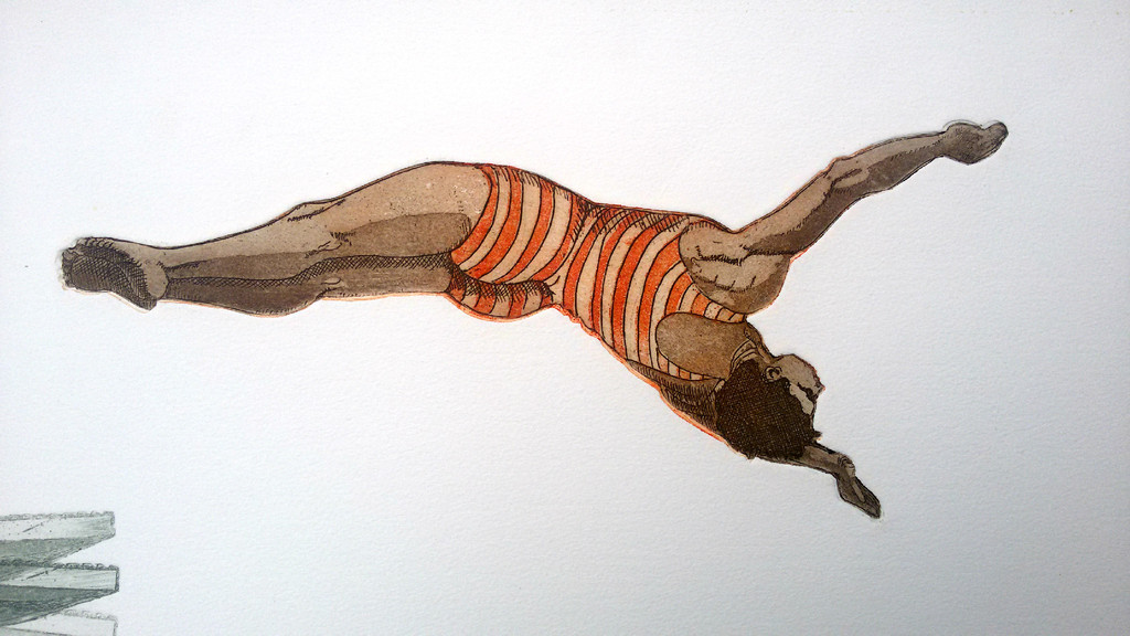 Leentje Linders - Bob is taking the plunge, aquatint ets met reliëfdruk kopen? Bied vanaf 70!