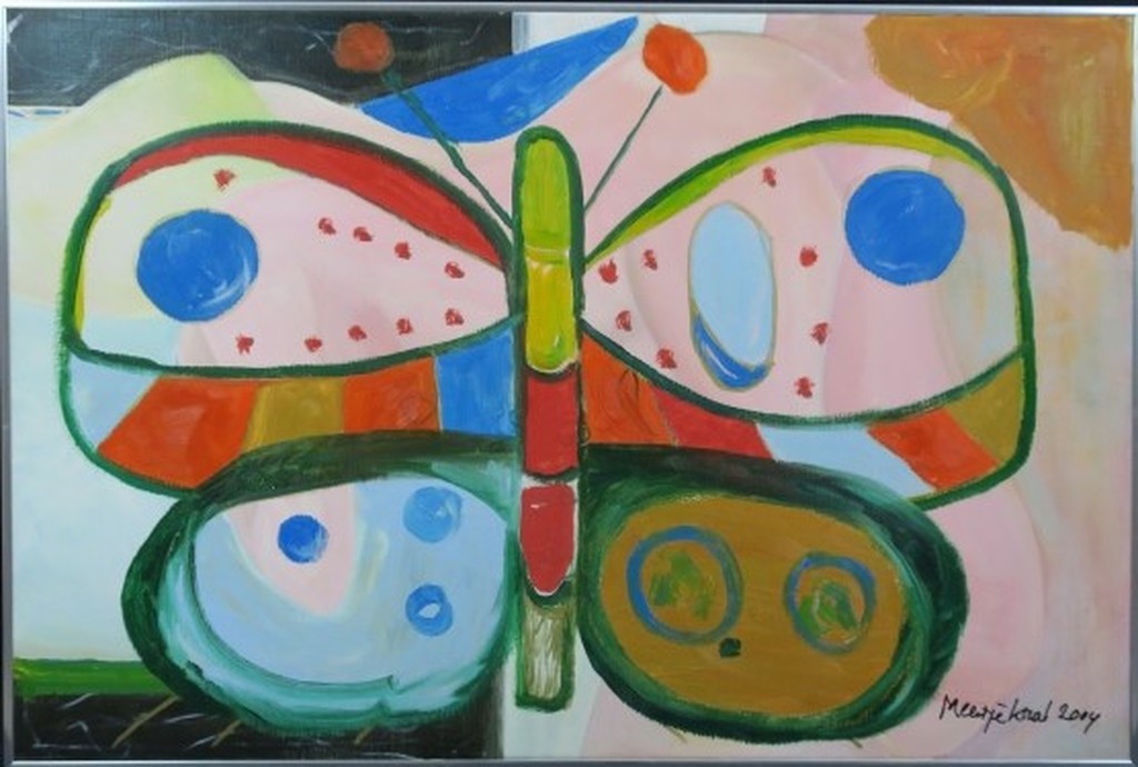 Meertje Kaal: Acryl en Olieverf op doek, Z.T. Vlinder - Ingelijst kopen? Bied vanaf 35!