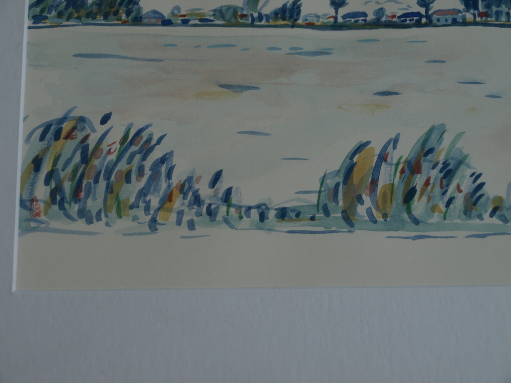 Anneke (Anne) Jung : Aquarel – Langs het IJsselmeer –gesigneerd & ingelijst–1980 kopen? Bied vanaf 1!