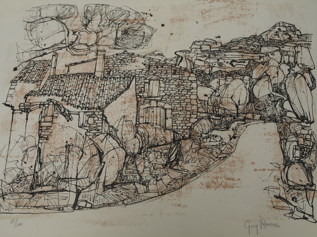 GUY RENNE (1925-1990) – Ets – Dorpje in de Provence - Gesigneerd – ca 1960  kopen? Bied vanaf 1!