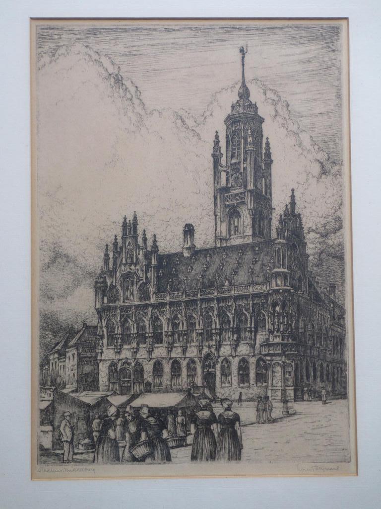 Louis Heymans, Marktdag bij Stadhuis Middelburg, Ets verkocht voor € 45!