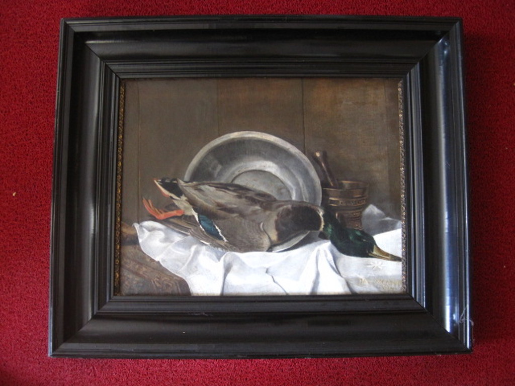 Indrukwekkend klassiek olieverf Jacht Stilleven "Eend op tafel" gesigneerd 1924  kopen? Bied vanaf 1!