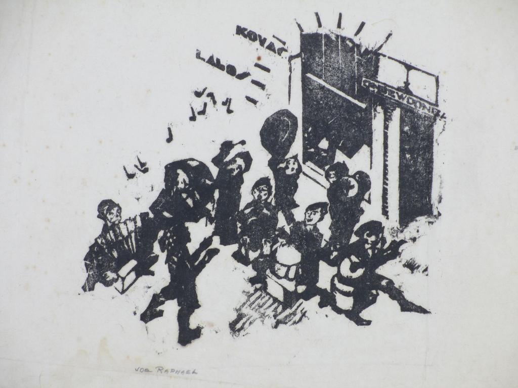 Joseph Raphael, Muziek spelende straatkinderen, Houtsnede verkocht voor € 65!