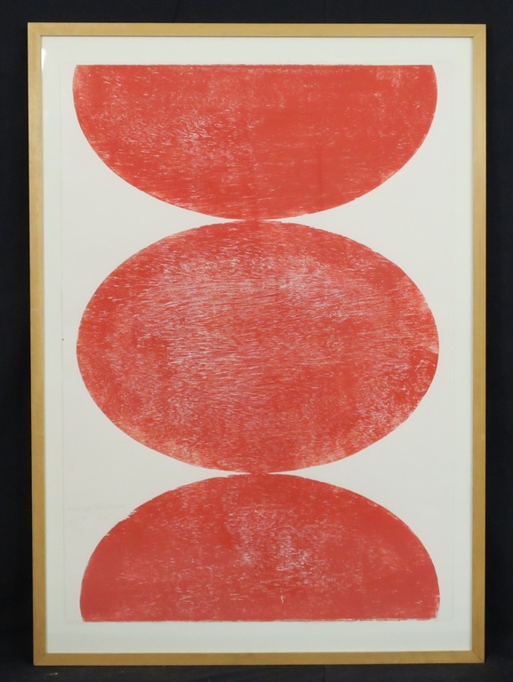 Michael Berkhemer: Houtsnede, Zonder titel (rood) - Ingelijst verkocht voor € 80!