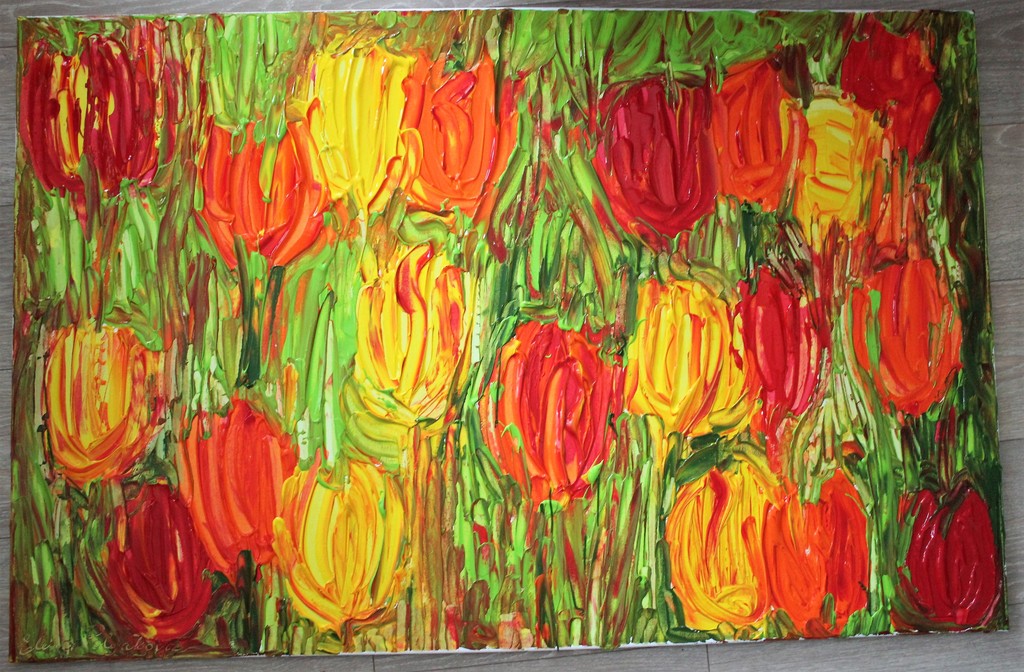Elena Polyakova: Acrylverf , Kleurige tulpen kopen? Bied vanaf 145!