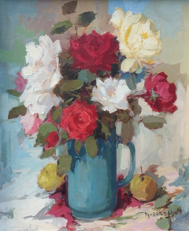 Theo van Oorschot: Olie op doek, Bloemstilleven kopen? Bied vanaf 150!