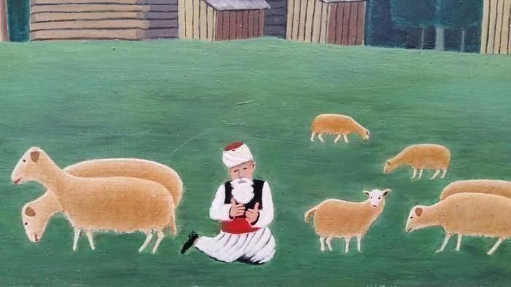 D Varat-Hut met schapen-oliverf op hout-gesigneerd kopen? Bied vanaf 1!