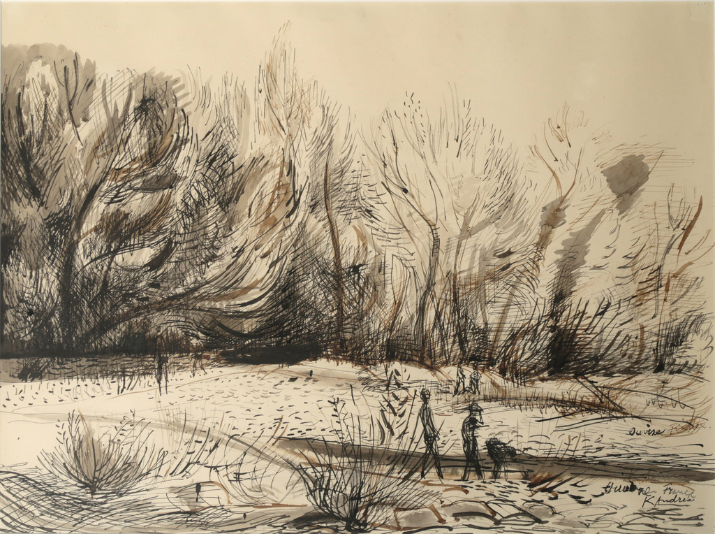 Kees Andrea: Aquarel en inkt, La Durance (Provence) - Ingelijst kopen? Bied vanaf 35!