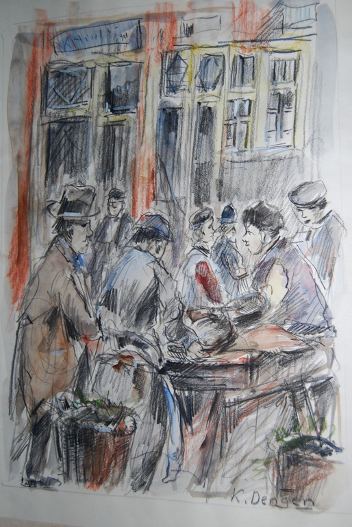 K. Degen ( pseudoniem van J.H. Frese),  De Vissteeg te Amsterdam, Aquarel kopen? Bied vanaf 25!