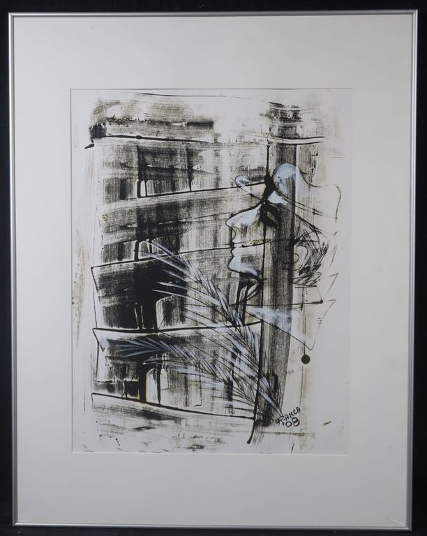 Franca Muller Jabusch: Acryl en krijt op papier, De man - Ingelijst kopen? Bied vanaf 20!