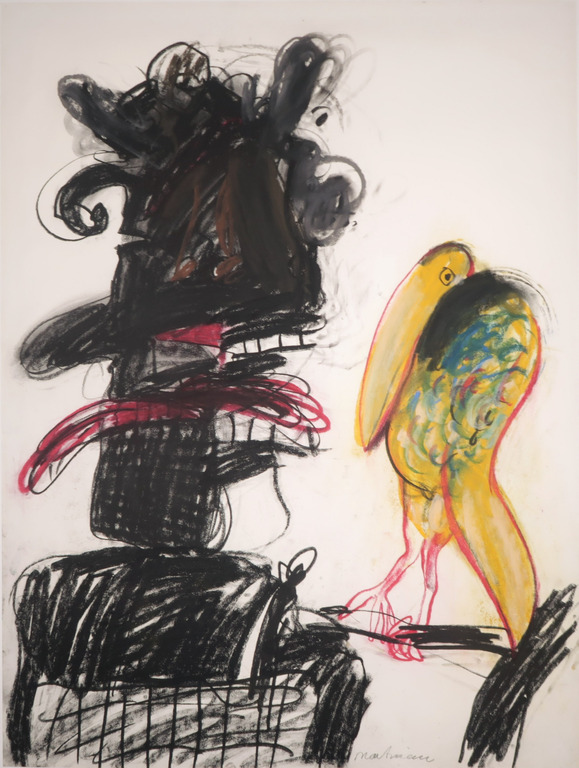 Anton Martineau: Krijttekening, Figuur en vogel (Groot) verkocht voor € 150!