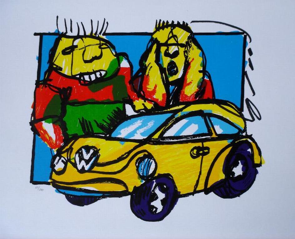 HERMAN BROOD, grote gelimiteerde en handgesigneerde zeefdruk: VW Beetle/VW Kever verkocht voor € 160!