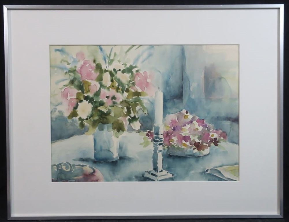Anneke Witte: Aquarel, Bloemstilleven I - Ingelijst verkocht voor € 40!