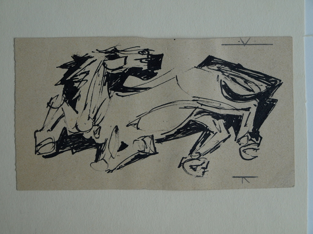Onbekend : 2 Tekeningen , Paard + Cellist – ca 1950 kopen? Bied vanaf 1!