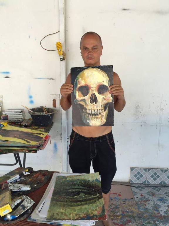 Peter Klashorst - gemengde techniek op papier - Skull kopen? Bied vanaf 90!