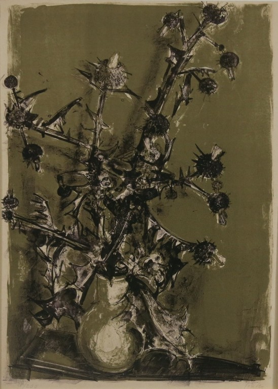 Rudolf Zender: Zeefdruk, stilleven met distels. kopen? Bied vanaf 1!