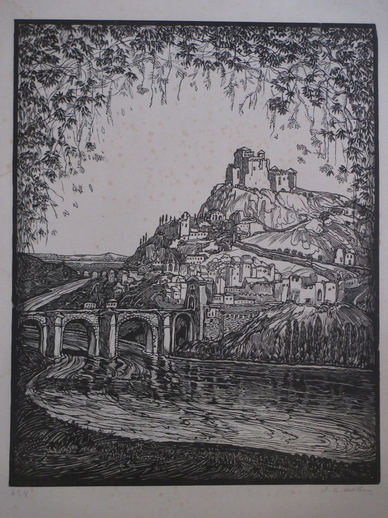 Jaap Veldheer, De Burcht, Houtsnede 1914 kopen? Bied vanaf 1!