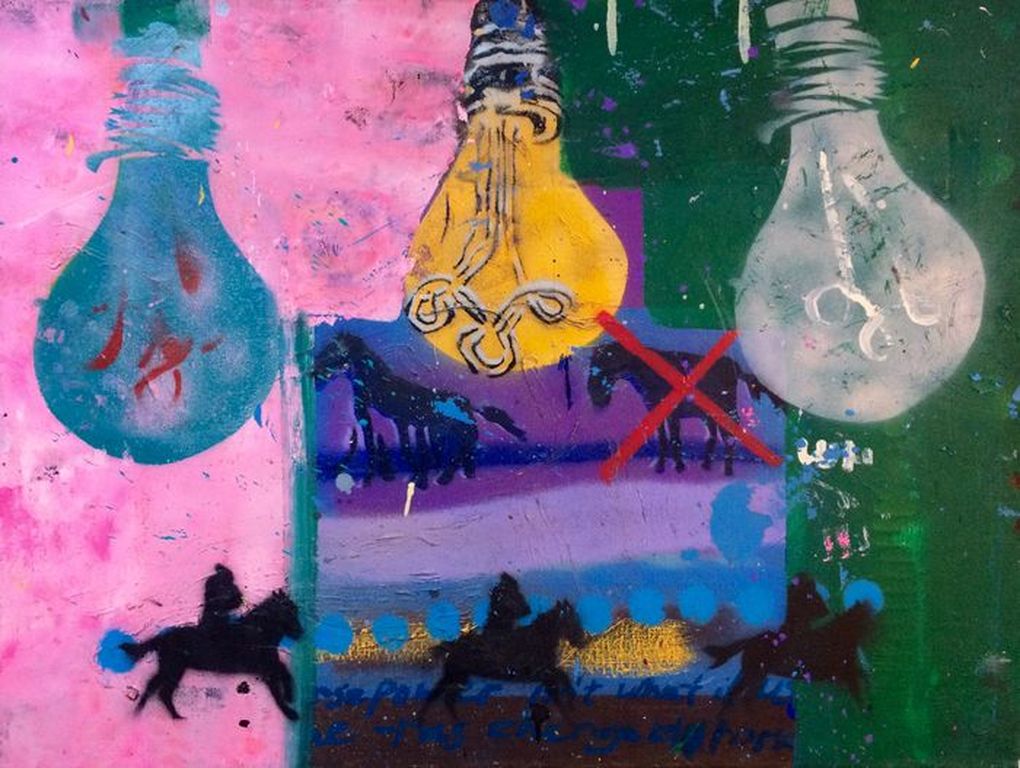 Espen Hagen: Acrylverf op doek, Another composition with holes. ca. 1998 verkocht voor € 127!