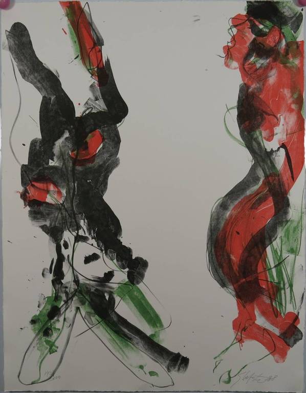 Ger Lataster: Lithografie, Twee abstracte figuren verkocht voor € 200!