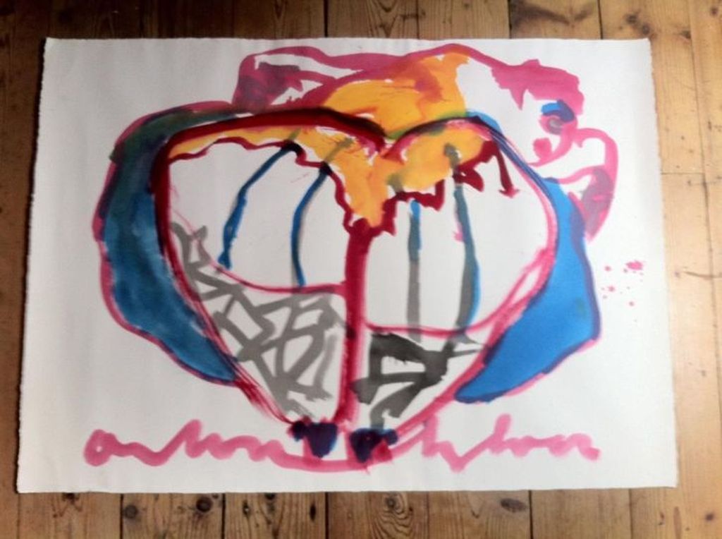 Anton Heyboer, Schildering op handgeschept papier, groot formaat verkocht voor € 275!