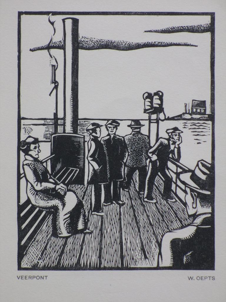 Wim Oepts, Veerpont, Houtsnede 1927 kopen? Bied vanaf 35!