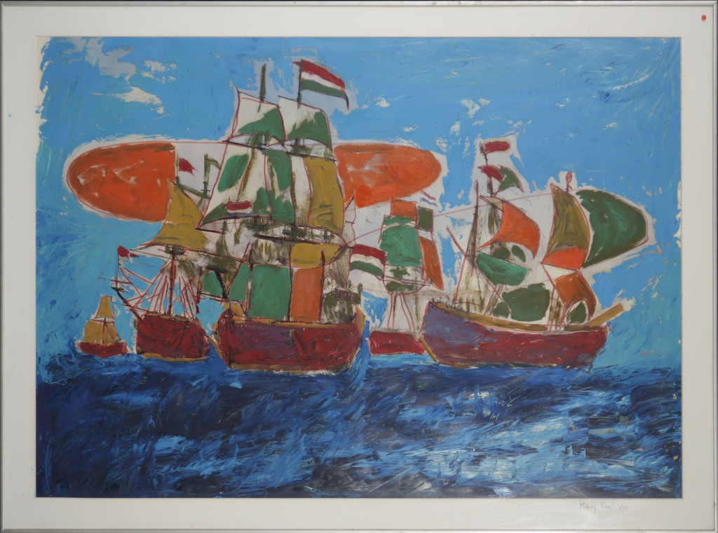 Meertje Kaal: Acryl op papier, Zeegezicht - Ingelijst (Groot) kopen? Bied vanaf 1!