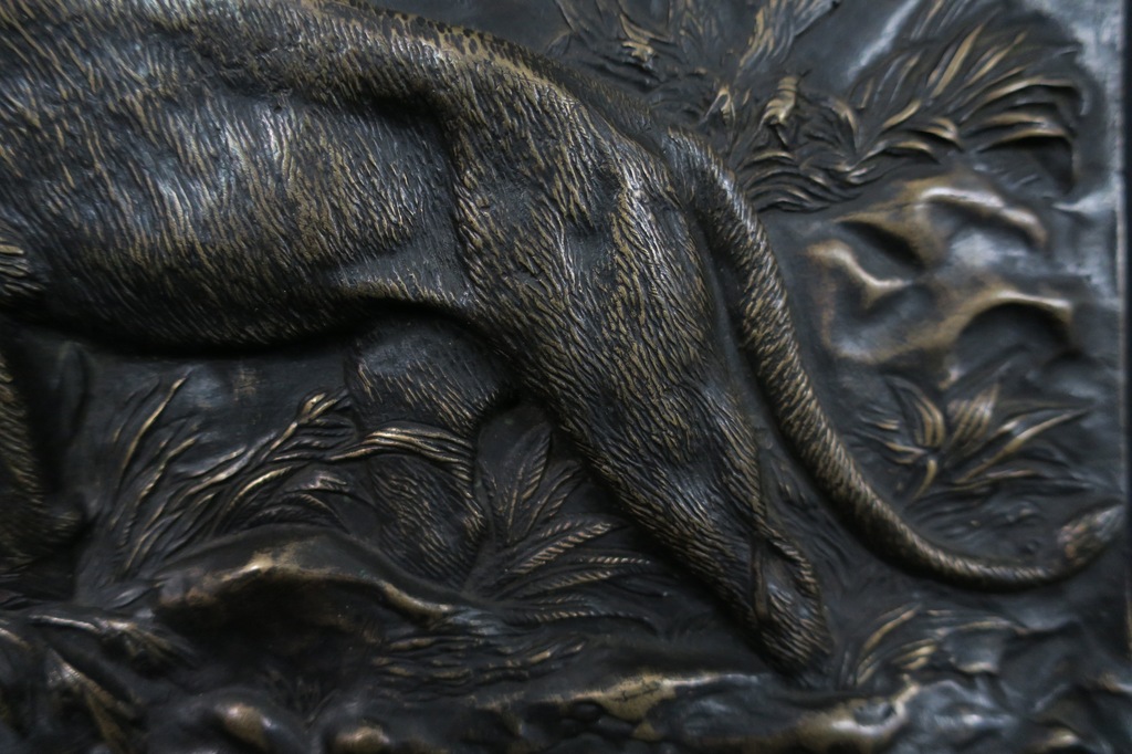 19e-Eeuws Bronzen (hoog)relief: Twee leeuwen in een landschap kopen? Bied vanaf 1!